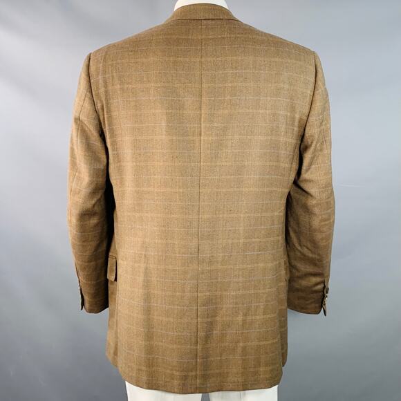 OXXFORD CLOTHES  44 Regular Brown Blue Plaid Wool Tweed Notch Lapel Sport Coat - Picture 4 of 9